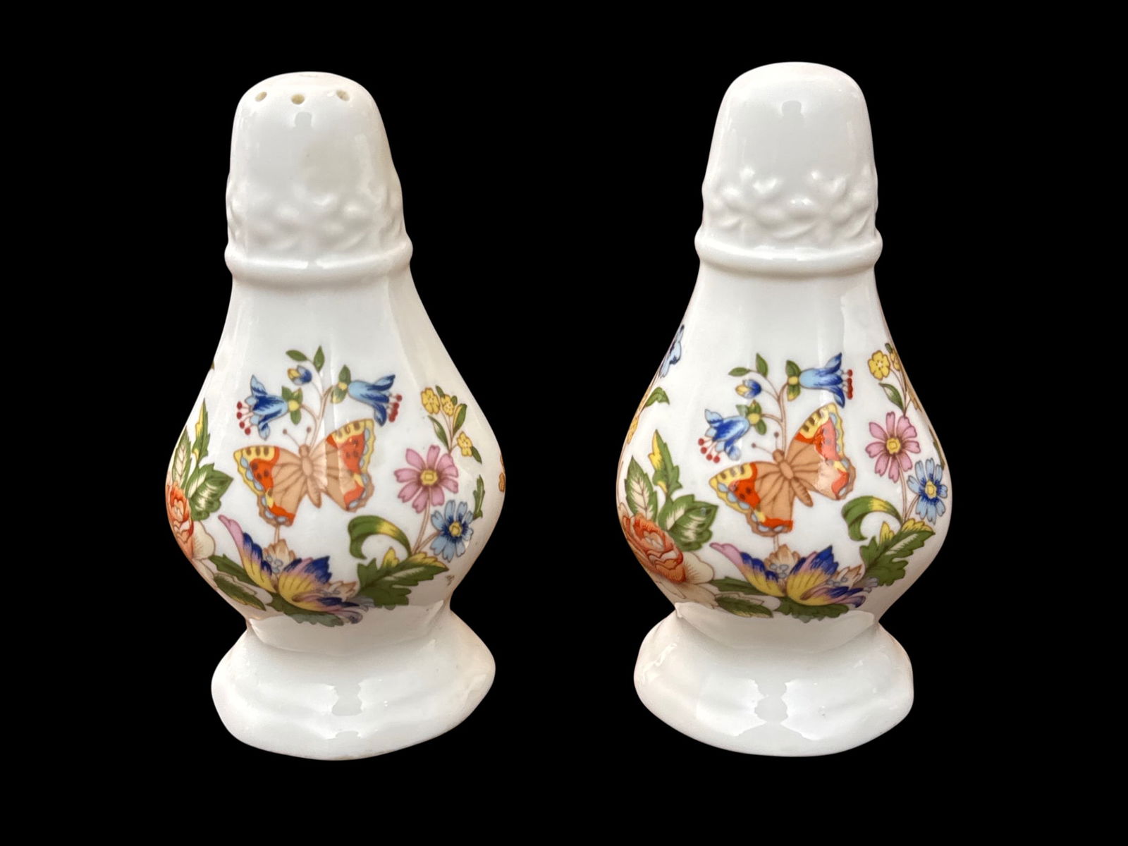 Aynsley (England) "Cottage Garden" Bone China Salt & Pepper Shakers, Pair, 4" H (1 of 3)