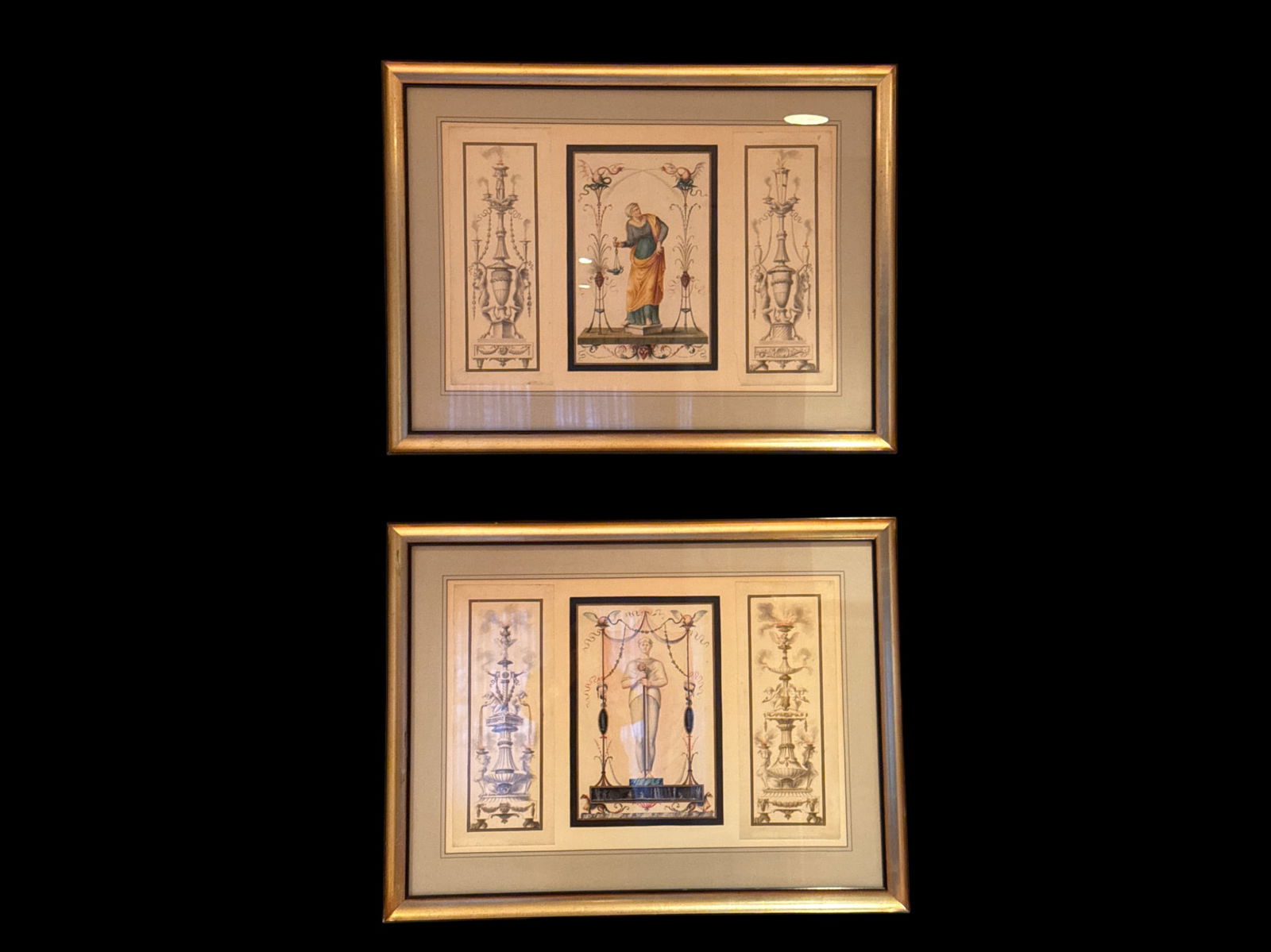 Pair of Framed Neoclassical Prints after Pompeian Wall Decorations in Gilt Frames, 16" (1 of 5)