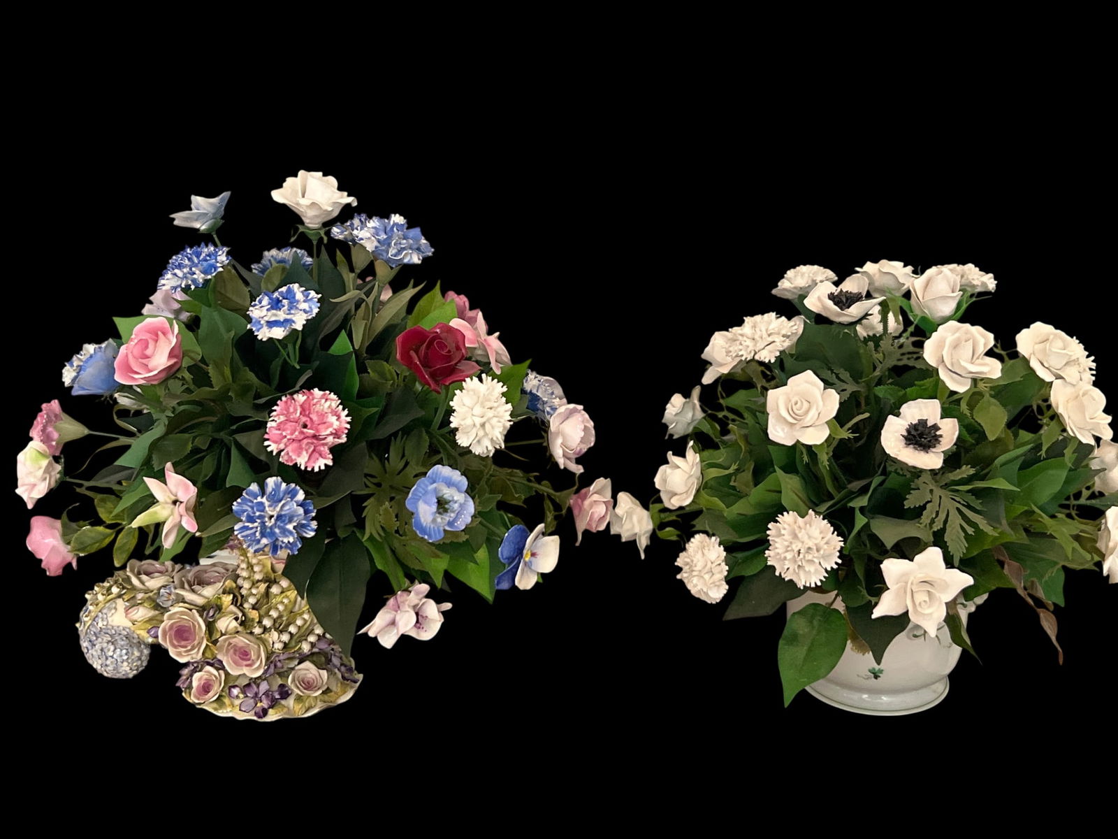 Two Porcelain Floral Arrangements, Including Hand-Painted Cachepot with Clover Sprigs and Rose Motif (1 of 8)