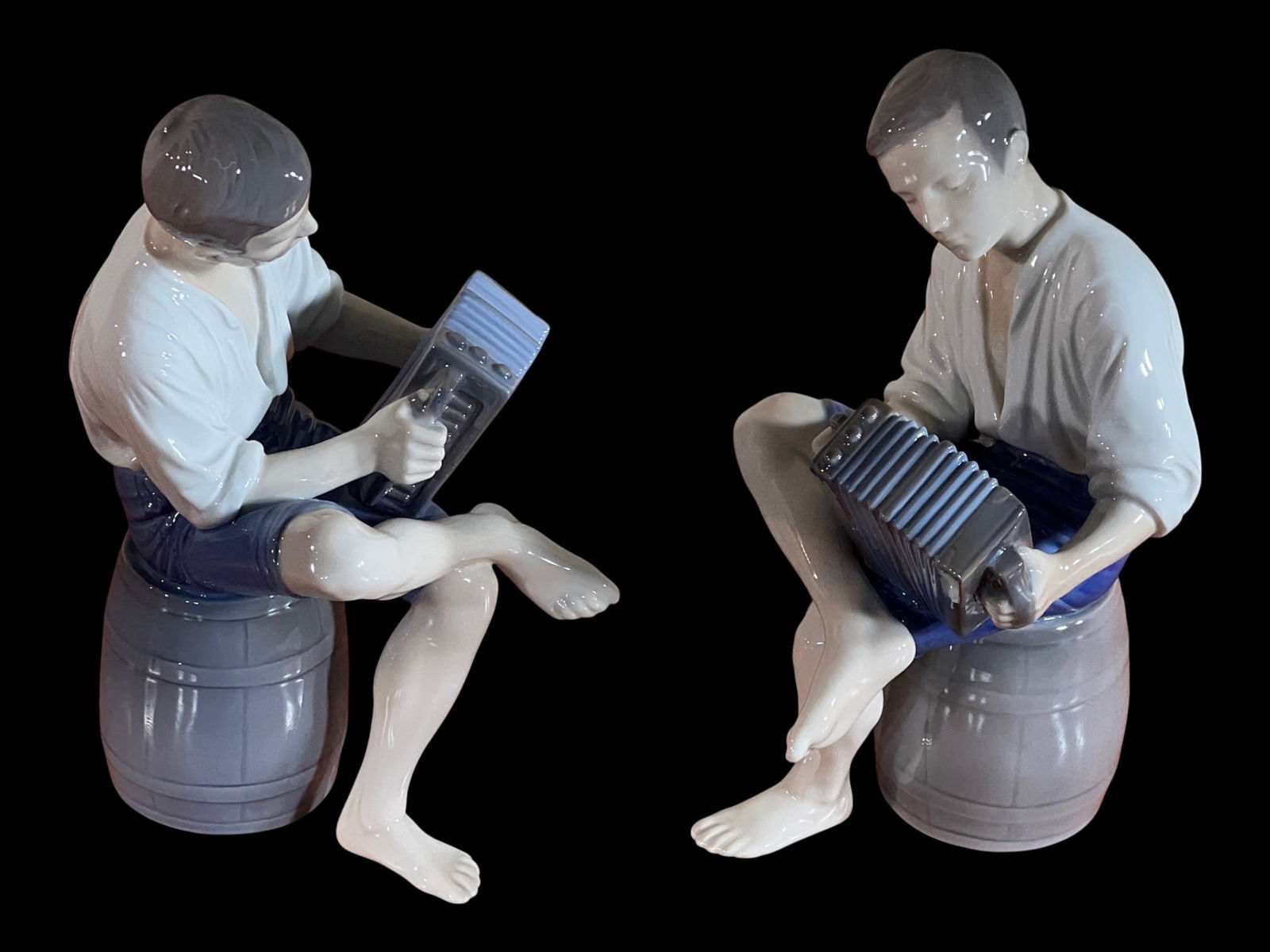 Pair Bing & Grondahl Danish Porcelain Accordion Players, 9" (1 of 5)