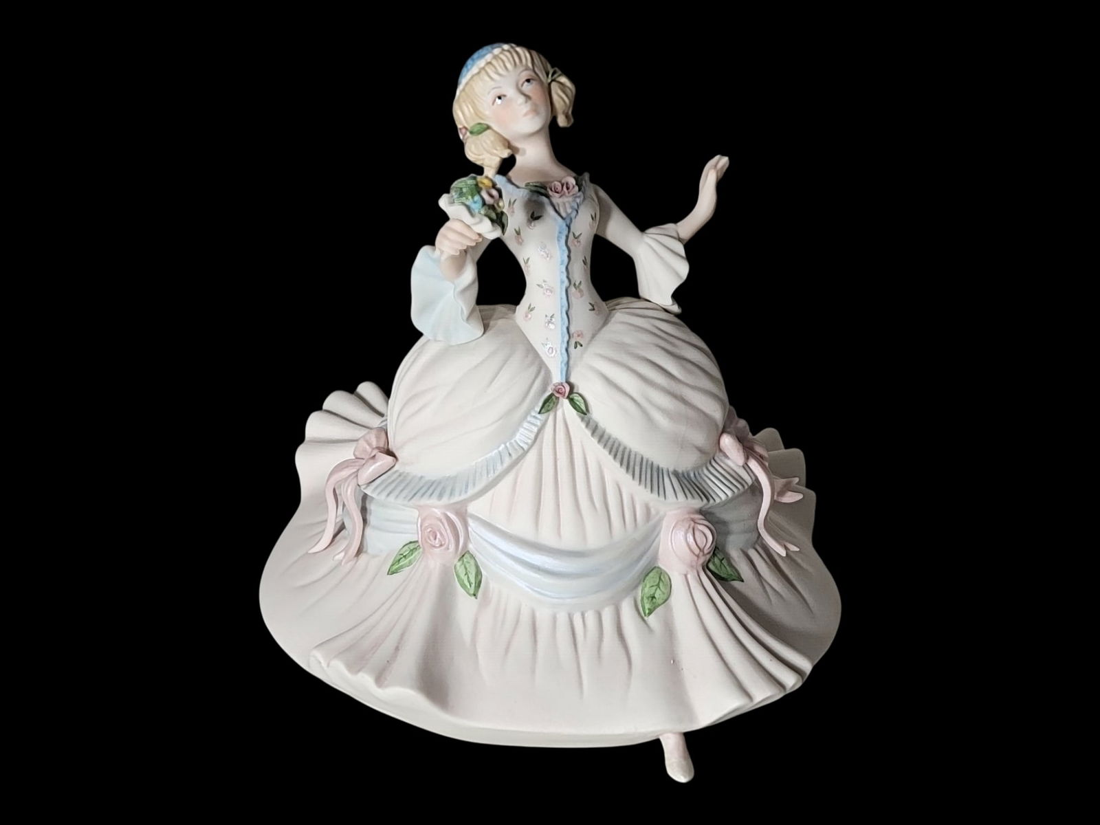 Cybis-style bisque porcelain lady figurine in pastel Rococo dress, signed "Cybis", 10" H (1 of 4)