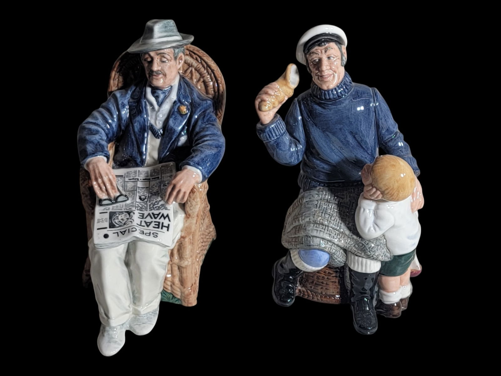 Pair of Royal Doulton Hand-Decorated Porcelain Figurines, 'Song of the Sea' and 'Taking Things Easy, (1 of 6)