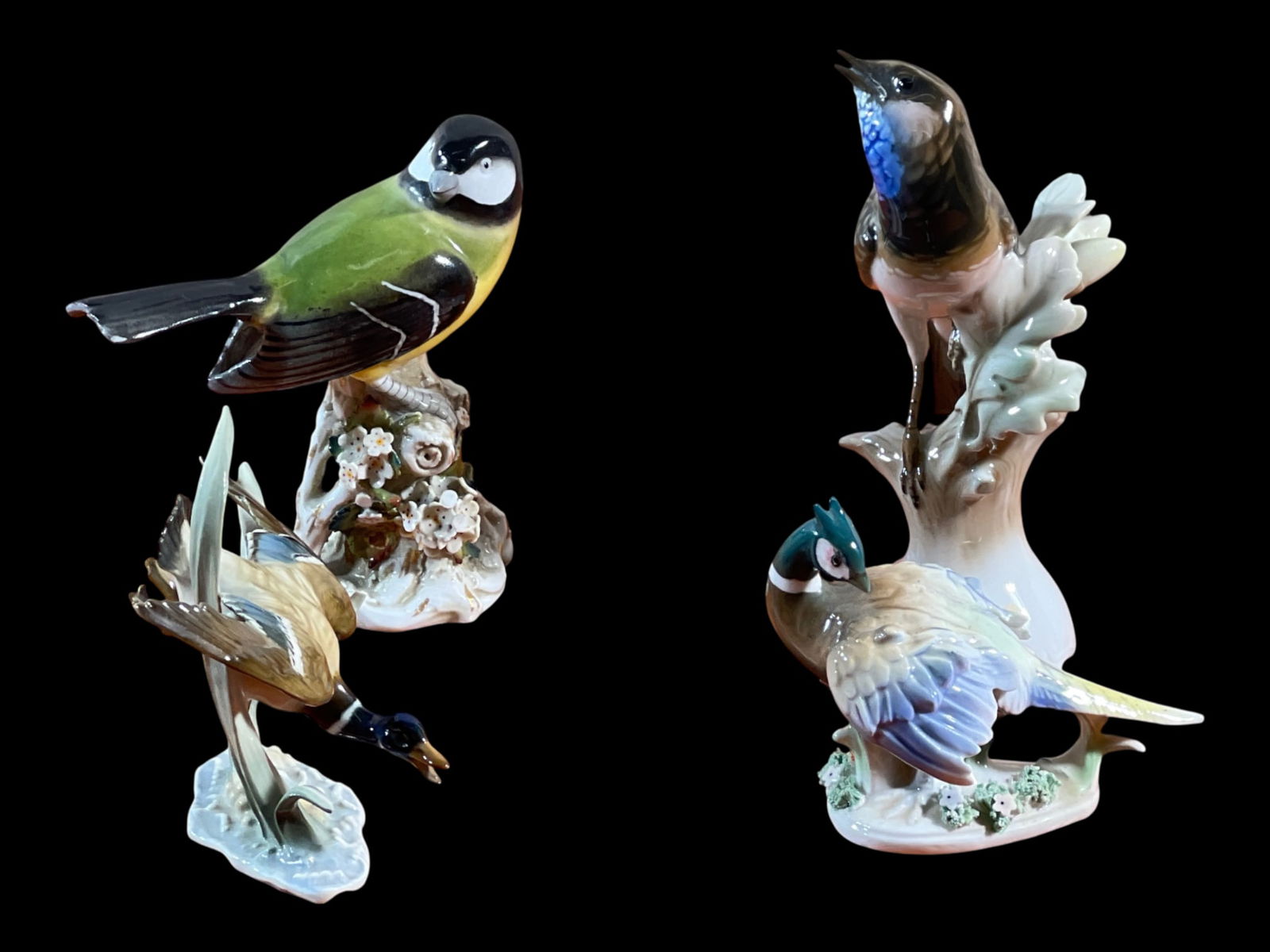Four German glazed porcelain bird figurines, including Katschaueruther Zell, 7" H (1 of 8)