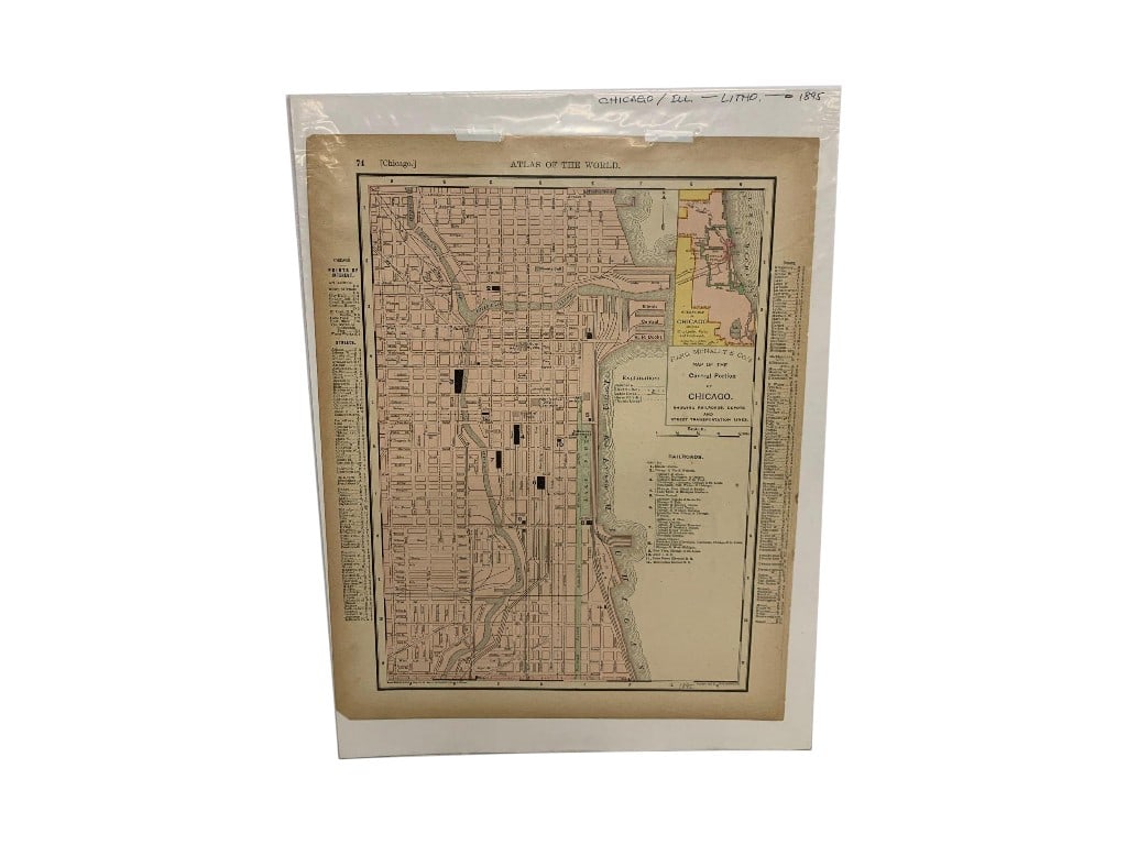 Rand McNally, "Map of the Central Portion of Chicago," color lithographed atlas plate, dated 1895 (1 of 1)