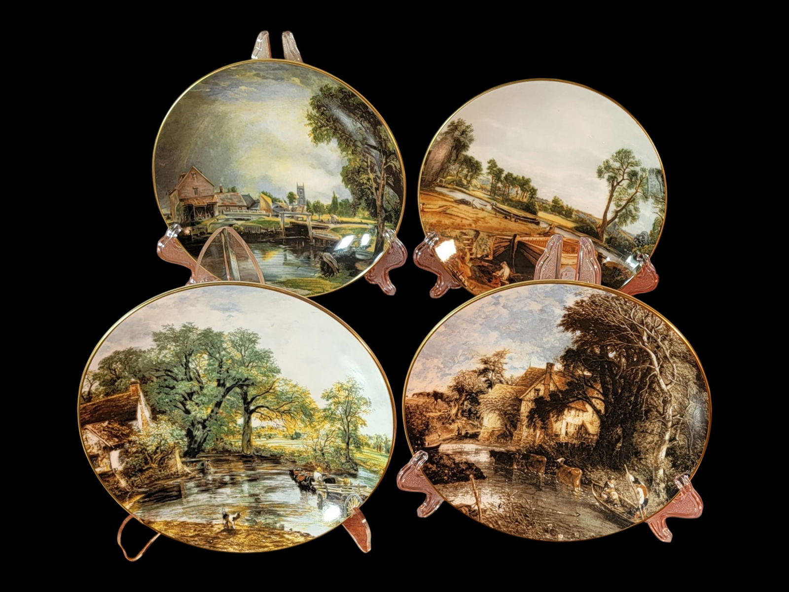 Crown Staffordshire "John Constable" Fine Bone China Collector Plate Group, Six (Staffordshire, Engl: A Crown Staffordshire fine bone china collector plate group after John Constable (1776â€”1837), Staffordshire, England, presented as a coordinated series of six plaques with printed museum attrib