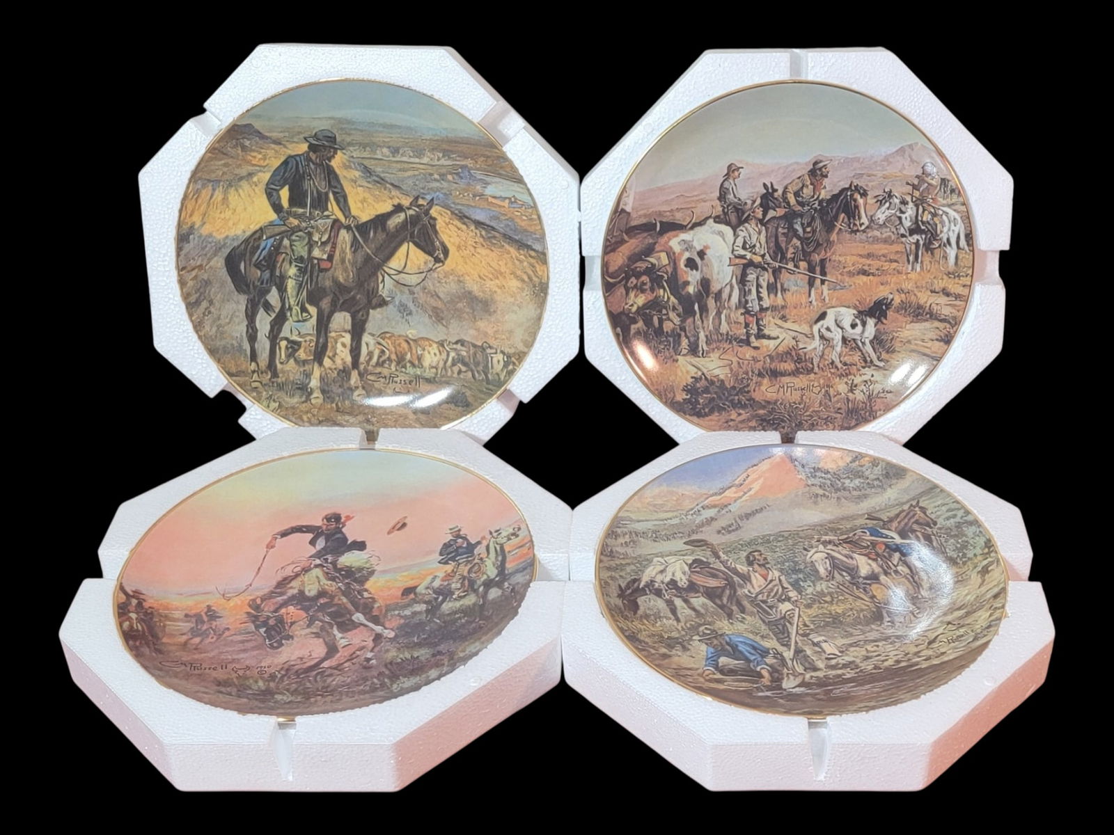 Set of Four Ridgewood Fine China "Charles M. Russell" Wild West Series Collector Plates, 8" H (1 of 16)