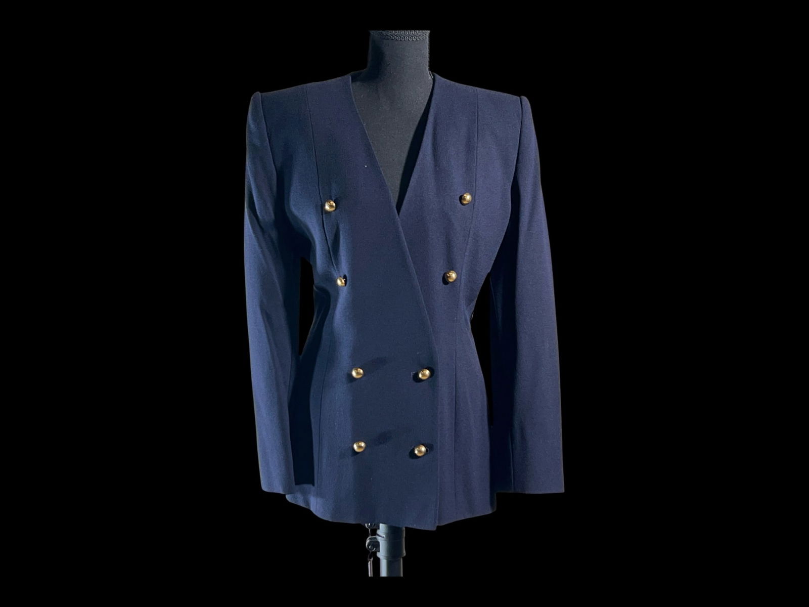 Anne Klein (New York) Navy Wool Double-Breasted Blazer with Gilt Buttons, Made in U.S.A. (1 of 6)