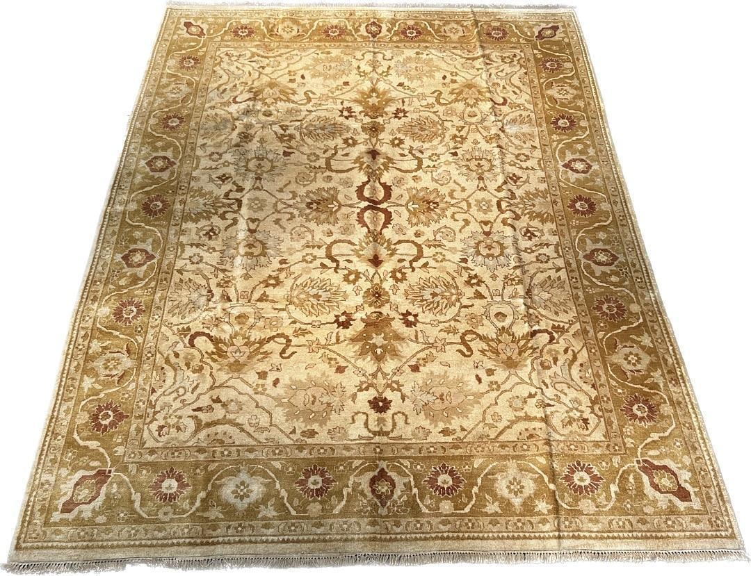 Fine Quality Hand-Knotted Indian Agra Design Wool Rug, All-Over Floral Pattern on Ivory Field, 9'2"  (1 of 4)