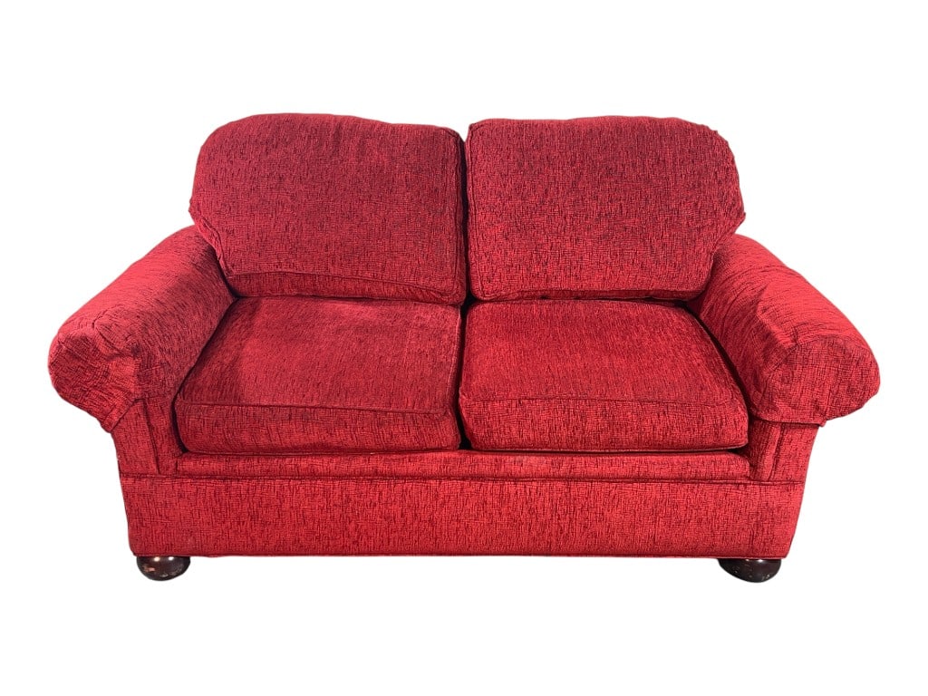 American of High Point Custom-Built Upholstery Two-Seat Loveseat, Textured Red Chenille, 29"H (1 of 6)