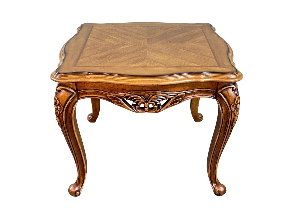 Carved French Provincial Style Parquetry-Top Side Table with Gilt Accents, 23"H (1 of 8)
