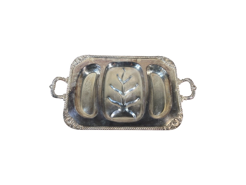 Gorham 'Chippendale' Electroplated Three-Compartment Relish / Serving Tray with Handles, 1"H (1 of 6)