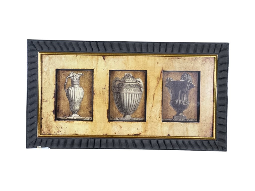 Neoclassical-Style Triptych Urn Engravings, Framed Wall Panel, 44"H (1 of 6)