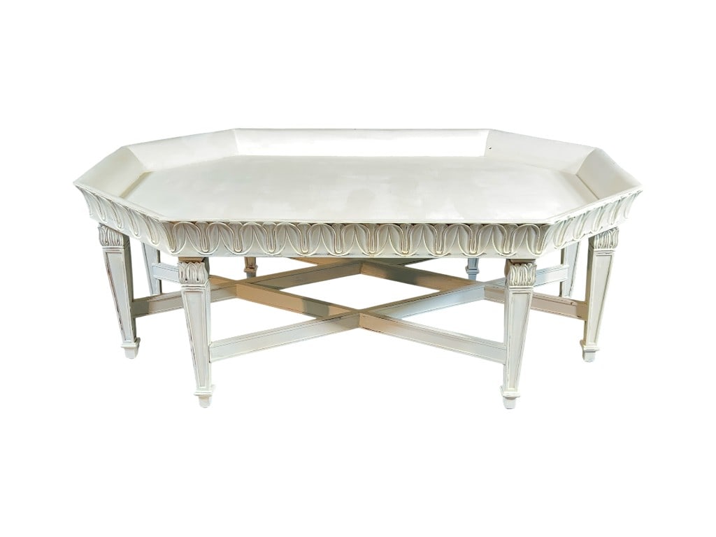 Neoclassical Style Octagonal Tray-Top Coffee Table, White Painted Finish, 19"H (1 of 6)