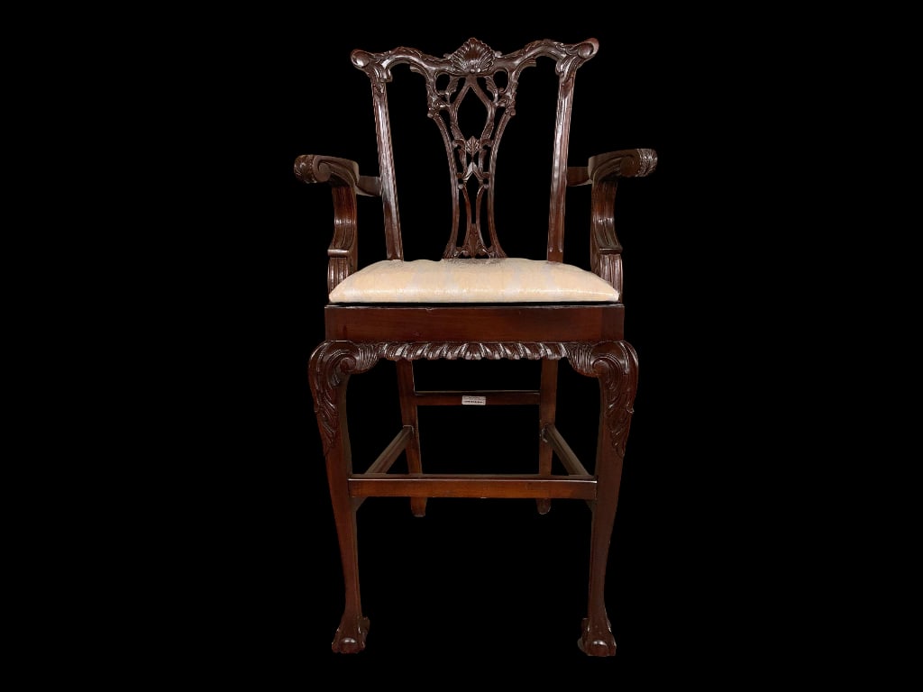 Carved Mahogany Chippendale Style Armchair with Upholstered Seat (1 of 12)