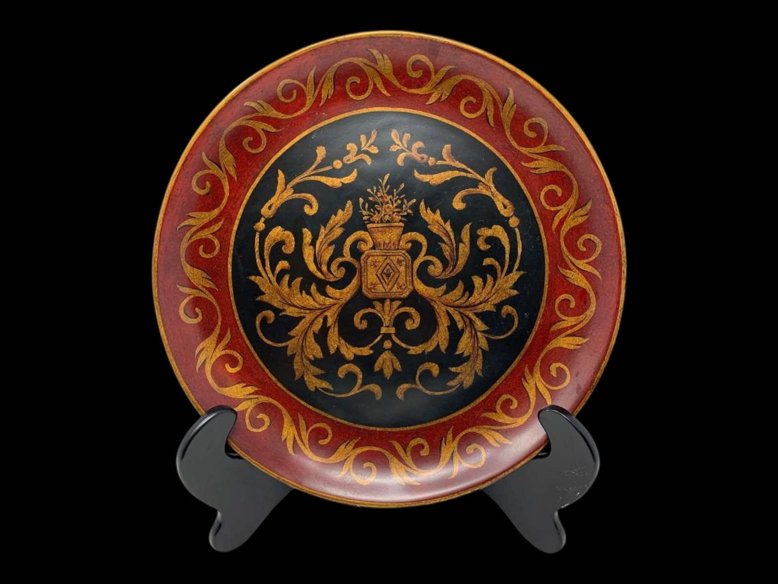 Signed Decorative Crested Plate: Signed Decorative Crested Plate. 12 x 12