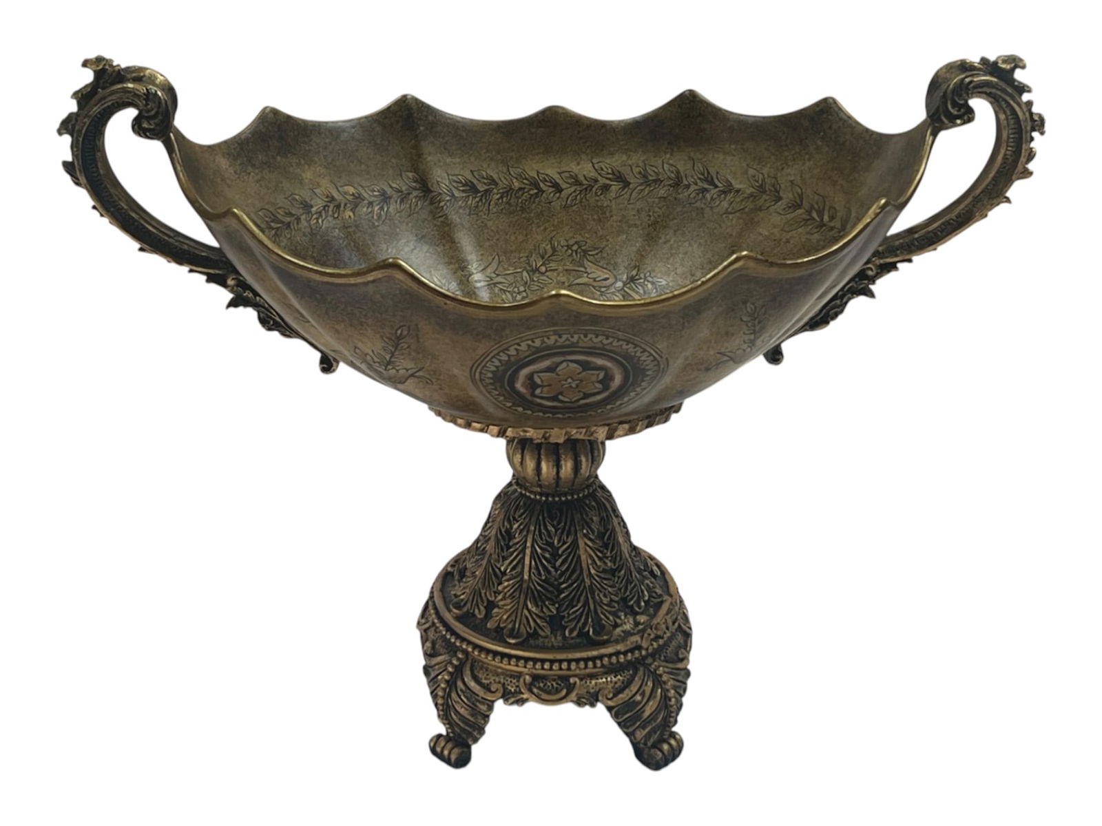 Baroque Style Footed Centerpiece Bowl with Ornate Handles and Pedestal Base (1 of 5)