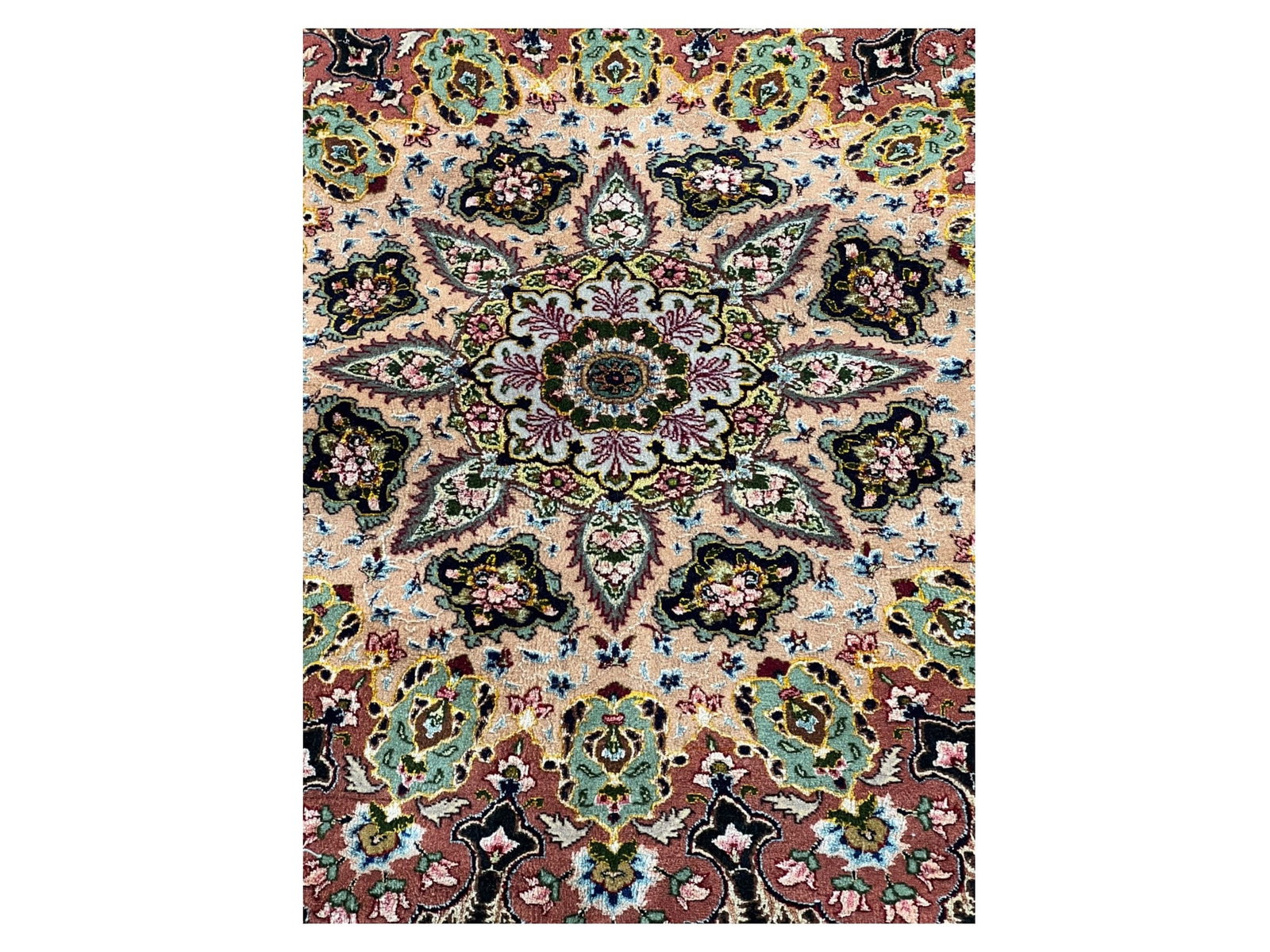 Fine Wool & Silk Persian Tabriz Carpet, Hand-Knotted , 9’7″ × 13’4″ - 2
