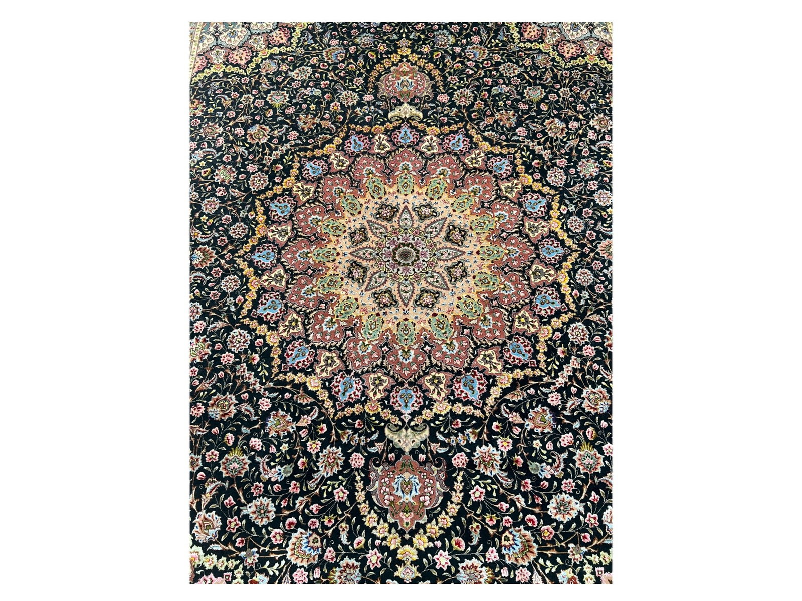 Fine Wool & Silk Persian Tabriz Carpet, Hand-Knotted , 9’7″ × 13’4″ - 3
