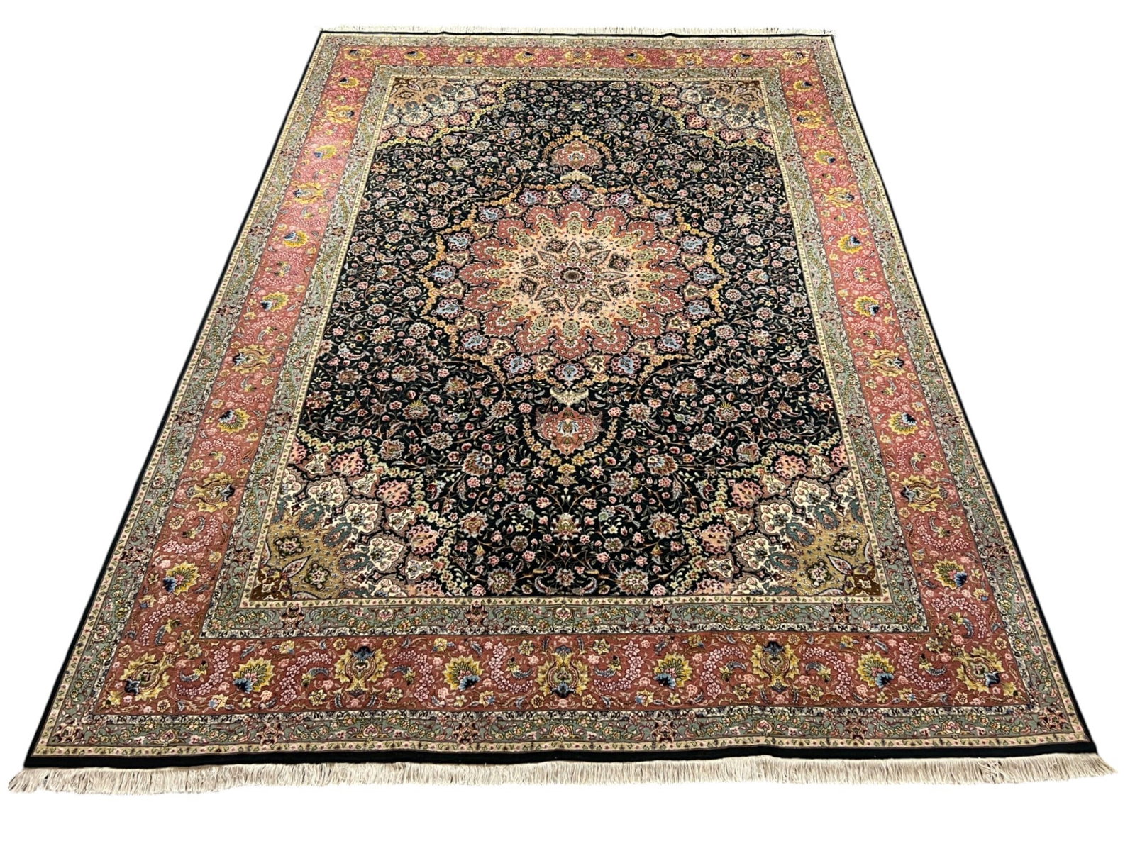 Fine Wool & Silk Persian Tabriz Carpet, Hand-Knotted , 9’7″ × 13’4″ - 4