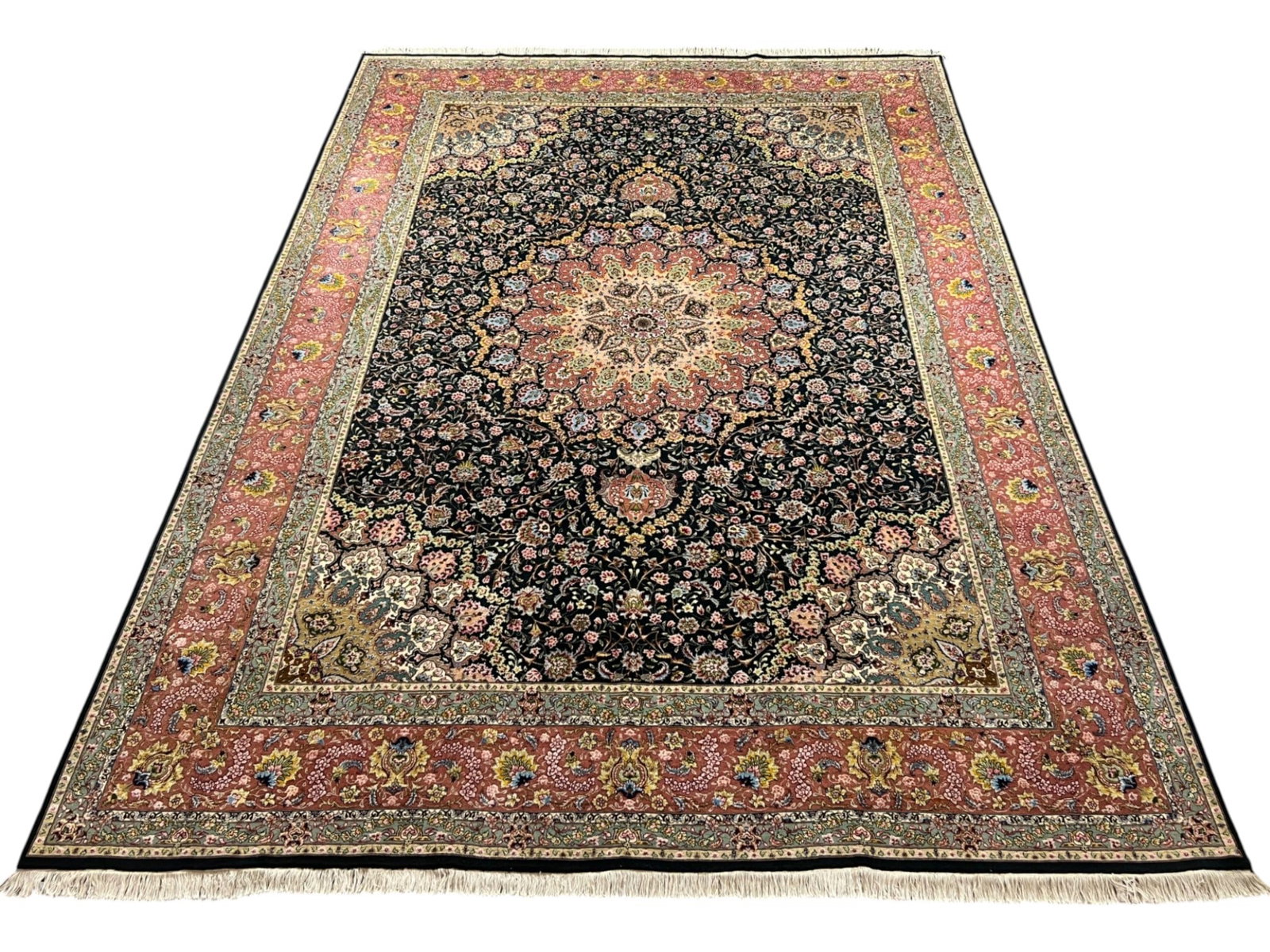 Fine Wool & Silk Persian Tabriz Carpet, Hand-Knotted , 9’7″ × 13’4″ - 5