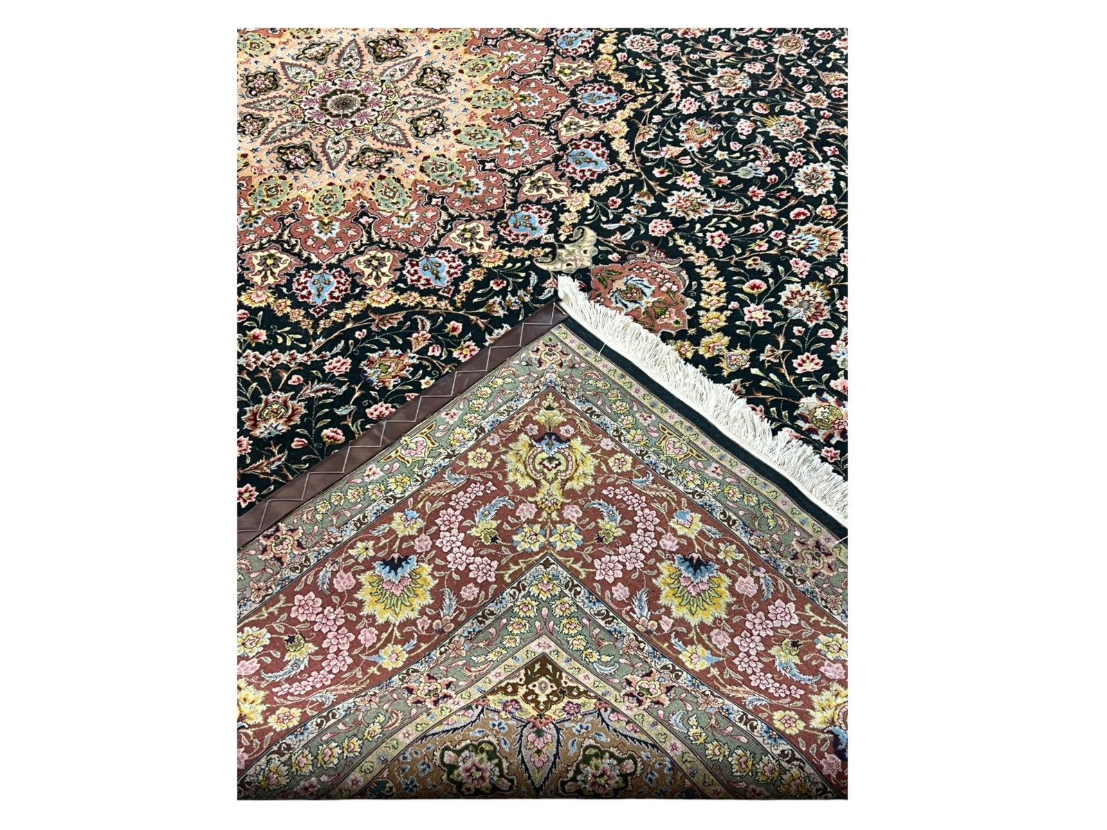 Fine Wool & Silk Persian Tabriz Carpet, Hand-Knotted , 9’7″ × 13’4″ - 6