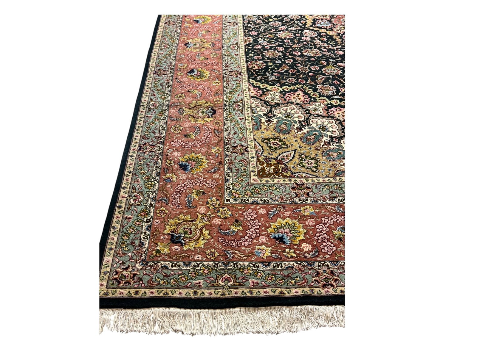 Fine Wool & Silk Persian Tabriz Carpet, Hand-Knotted , 9’7″ × 13’4″ - 7