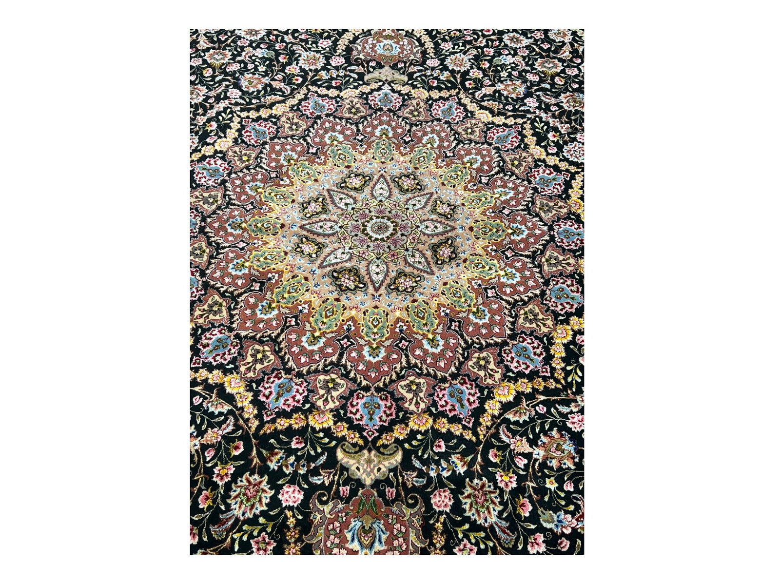 Fine Wool & Silk Persian Tabriz Carpet, Hand-Knotted , 9’7″ × 13’4″ - 8