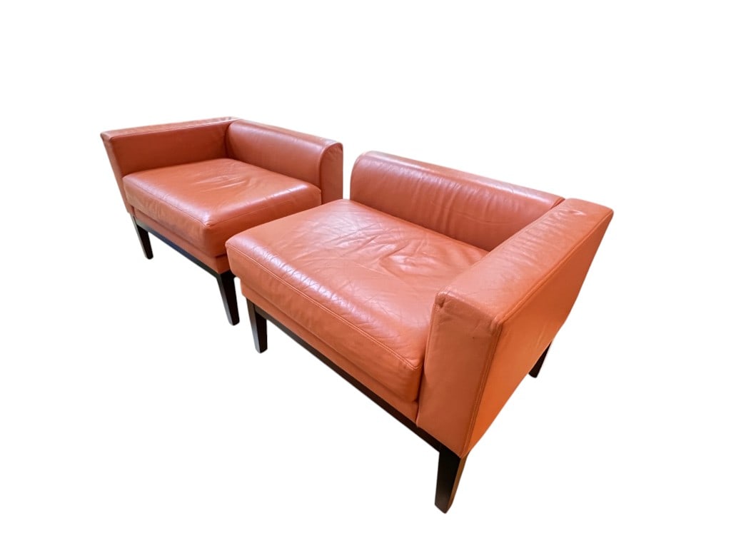 Pair of Vesta Home Leather Club Chairs with Wood Bases - 2