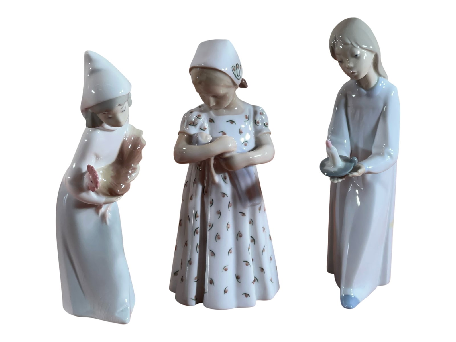 Group of Three Glazed Porcelain Figural Table Ornaments, Denmark and Spain, 8" H (1 of 9)