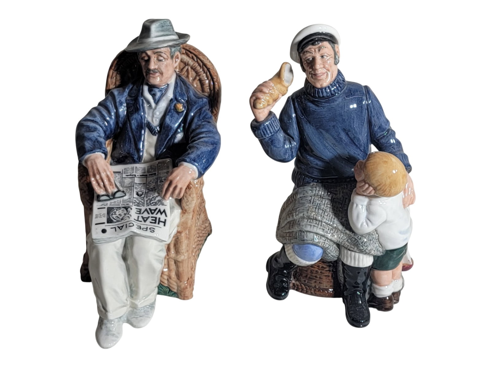 Pair of Royal Doulton Hand-Decorated Porcelain Figurines, 'Song of the Sea' and 'Taking Things (1 of 6)