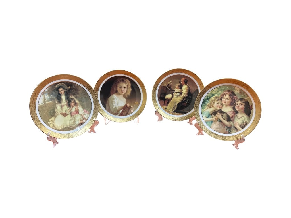 Set of Four Gilt-Bordered Porcelain Display Plates with Portrait Reserves (1 of 5)