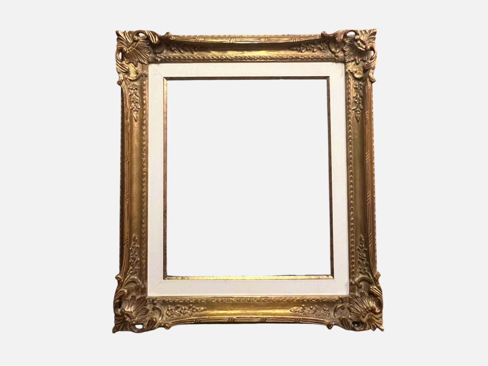 Italian Carved Giltwood Picture Frame, Rococo-Style Shell and Acanthus Corners, Fabric Liner, 30 x (1 of 4)