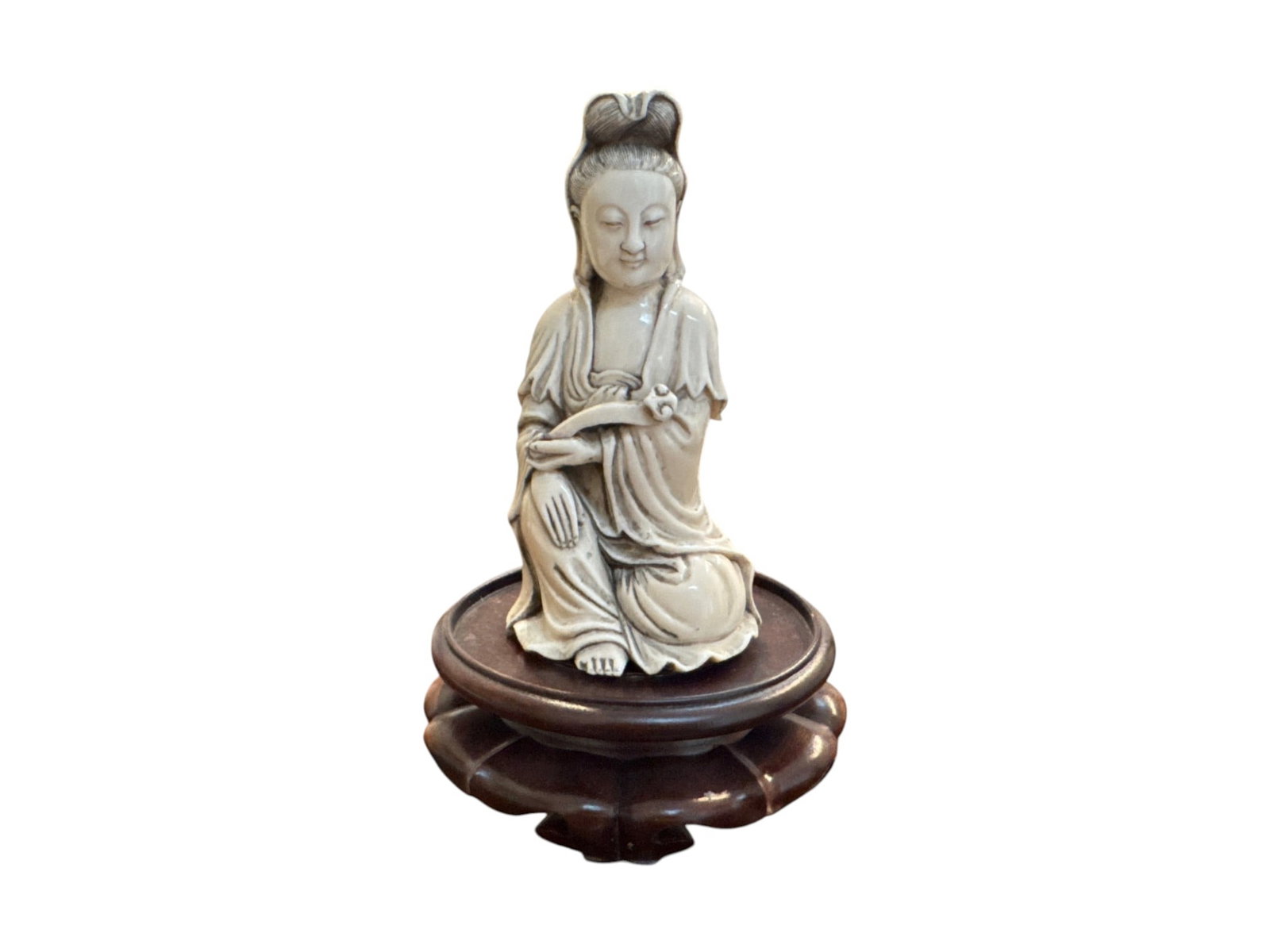 Figure of Guanyin Seated on Carved Wooden Stand (1 of 5)
