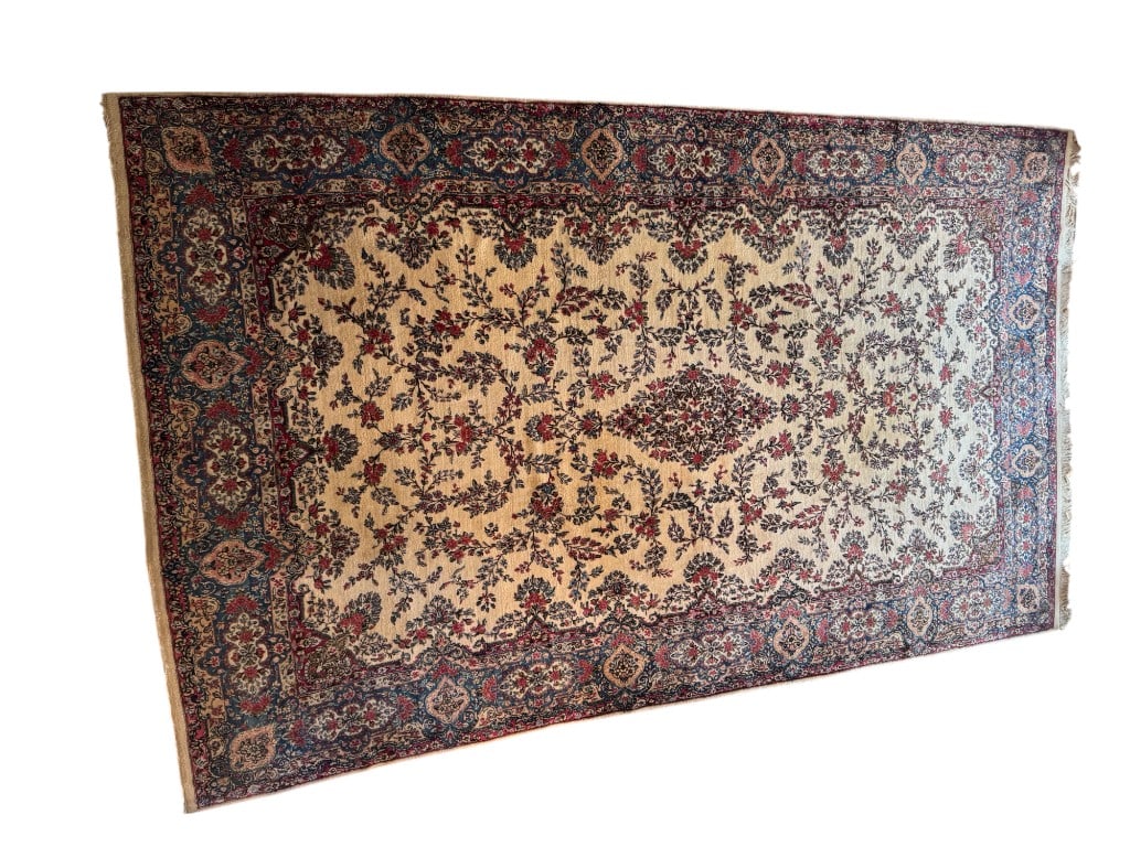 Fantastic Oversize Persian Kerman Wool Palace Carpet, Ivory Field with Floral Medallion and Blue - 16