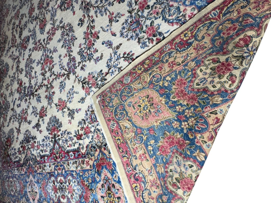 Fantastic Oversize Persian Kerman Wool Palace Carpet, Ivory Field with Floral Medallion and Blue - 3