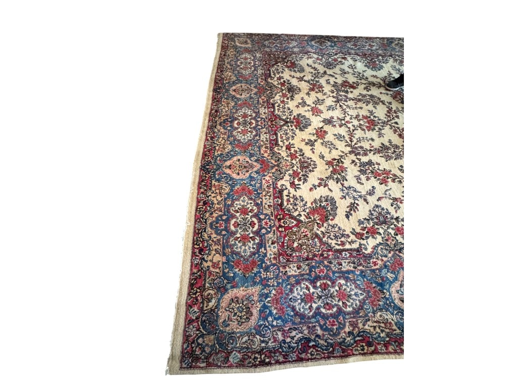 Fantastic Oversize Persian Kerman Wool Palace Carpet, Ivory Field with Floral Medallion and Blue - 5