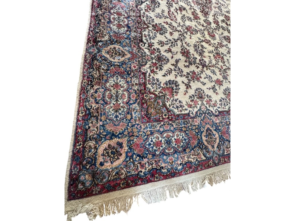 Fantastic Oversize Persian Kerman Wool Palace Carpet, Ivory Field with Floral Medallion and Blue - 7