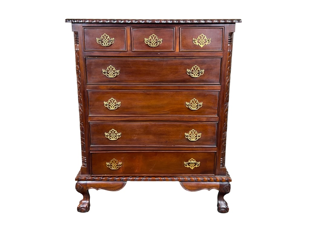 Chippendale-Style Mahogany Chest of Drawers with Brass Batwing Pulls and Cabriole Feet, 46"H (1 of 17)