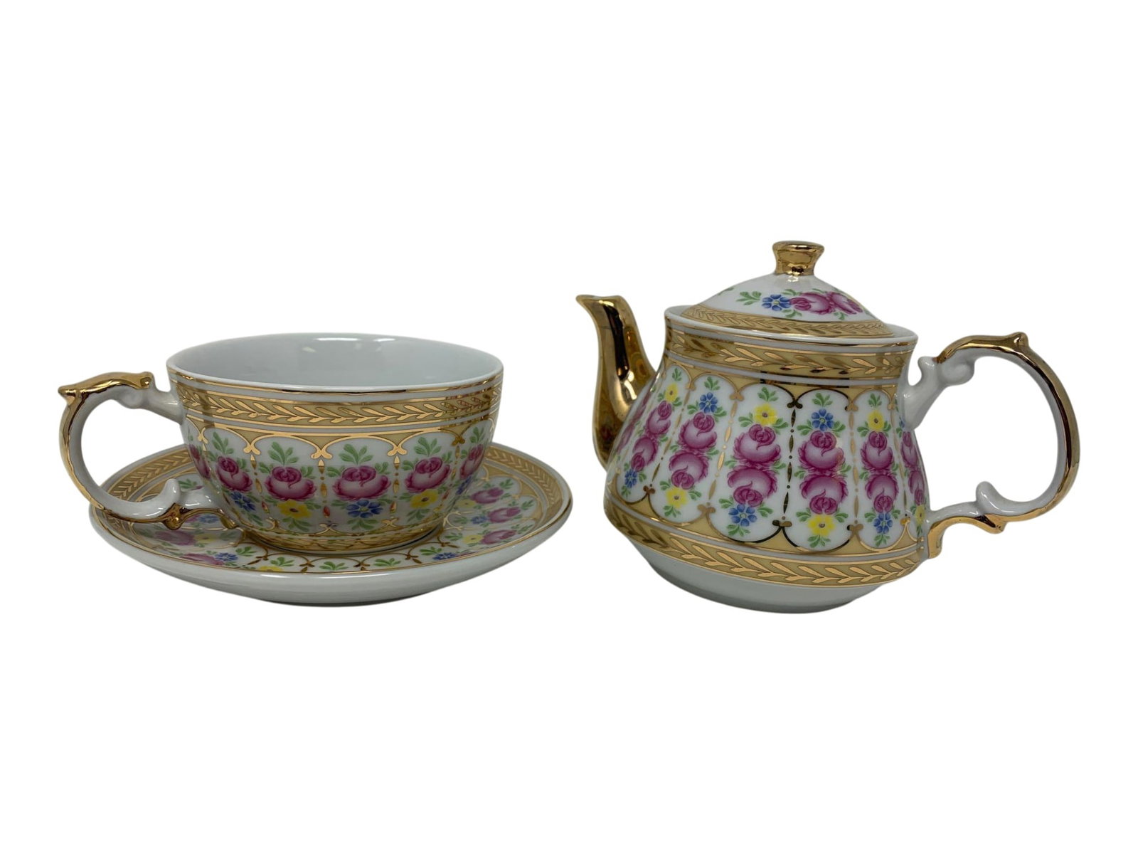 Sorelle Tea for One Porcelain Cup and Teapot Set Pink and White - 2