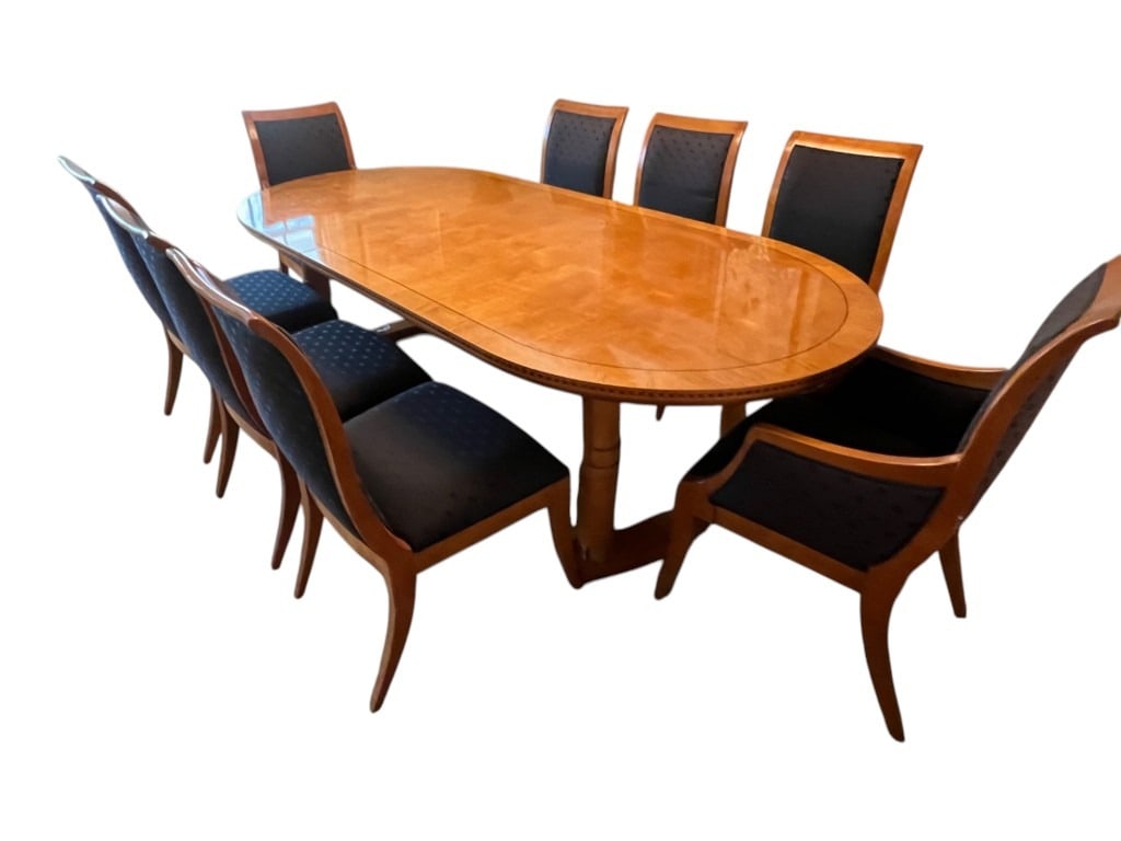 Formal Dining Suite: Inlaid Oval Extension Table with Eight Upholstered Chairs, 30" - 2