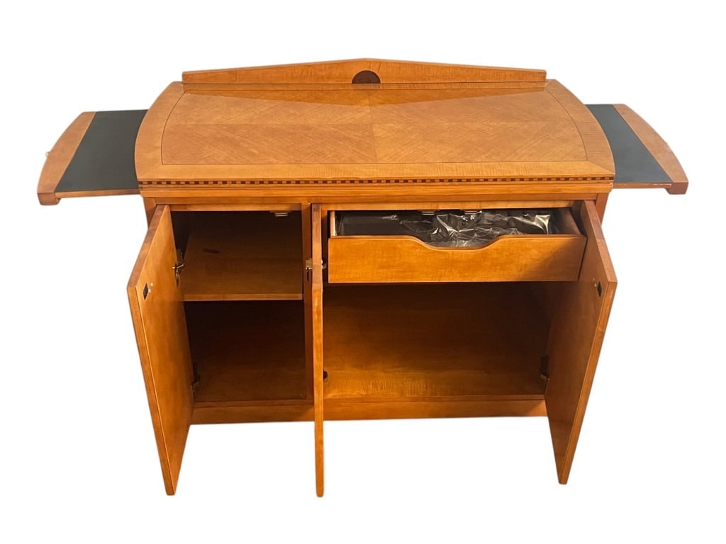 Hickory White Satinwood Expandable Bar Cabinet / Buffet Server with Fold-Out Leather-Lined Wings - 2