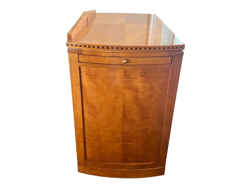 Hickory White Satinwood Expandable Bar Cabinet / Buffet Server with Fold-Out Leather-Lined Wings - 4