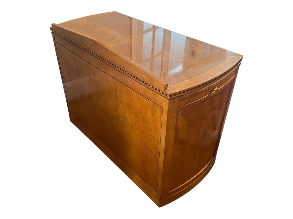 Hickory White Satinwood Expandable Bar Cabinet / Buffet Server with Fold-Out Leather-Lined Wings - 6