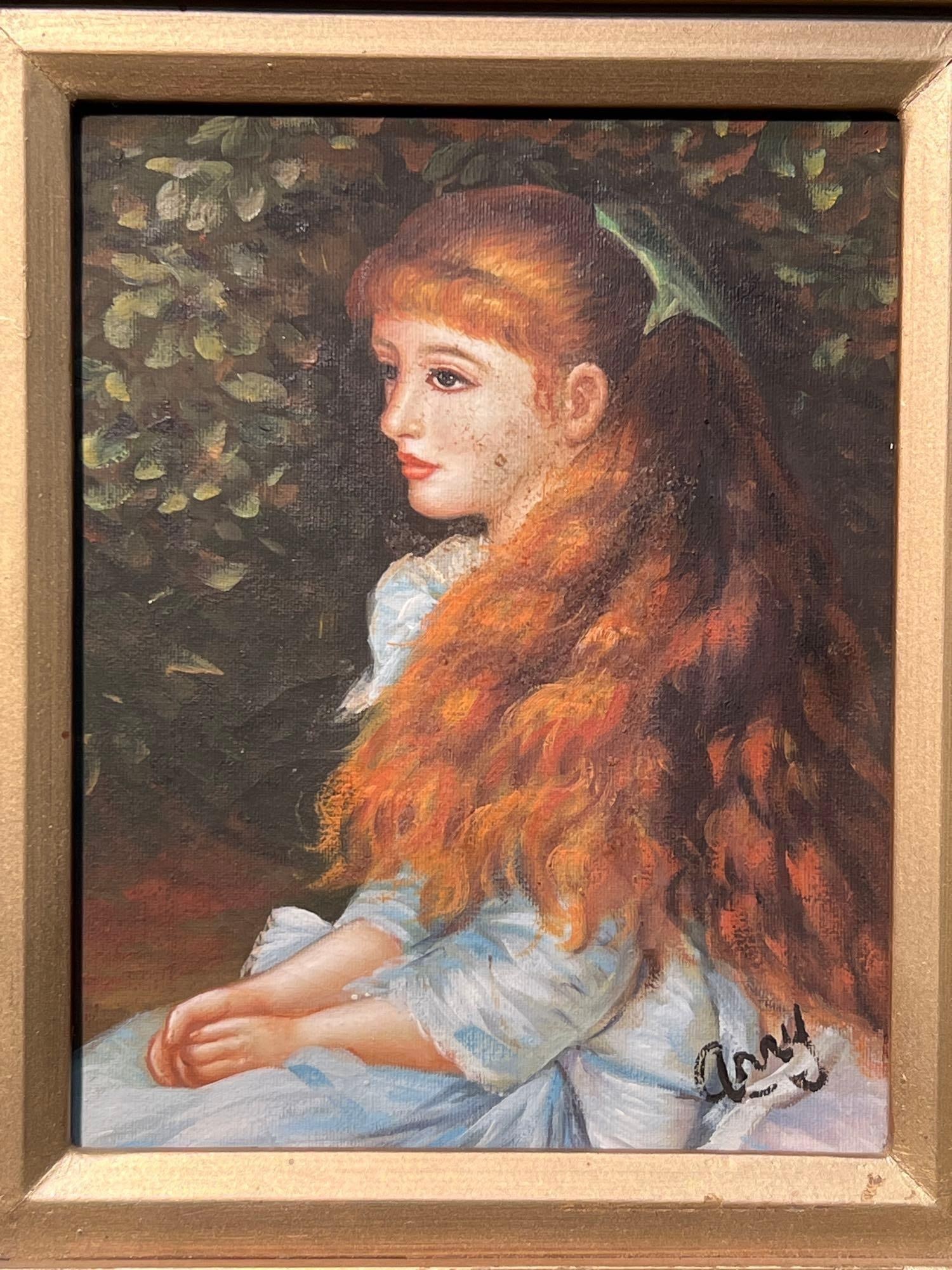 Signed, Framed Oil Painting of Young Girl with Red Hair, 15 x 18 - 2