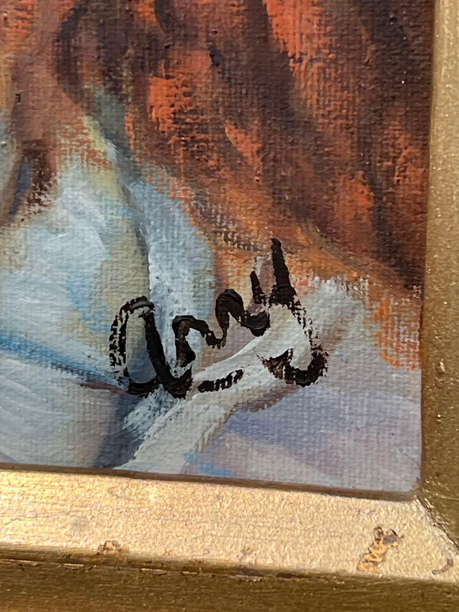Signed, Framed Oil Painting of Young Girl with Red Hair, 15 x 18 - 3