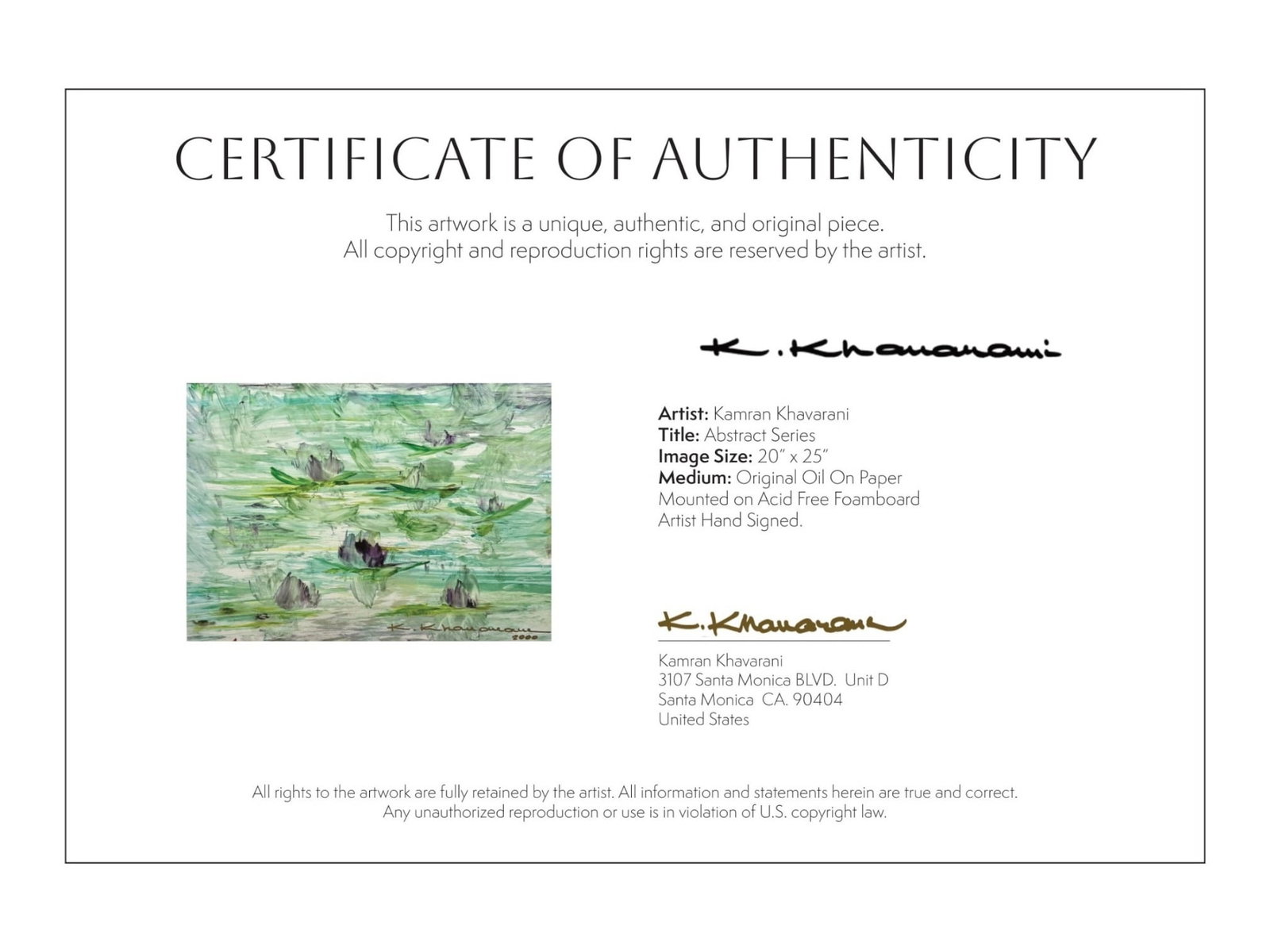 $12,500 Original Oil on Paper, Impressionistic Water Lily Pond in Green, Violet and White, Signed... - 6
