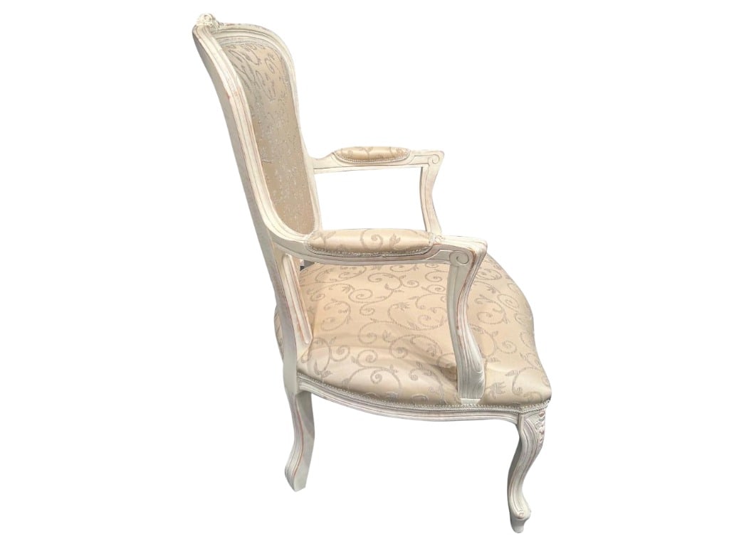 French Style Upholstered Armchair with Carved Wood Frame - 2