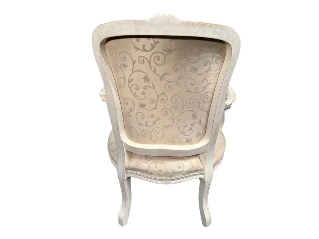 French Style Upholstered Armchair with Carved Wood Frame - 4