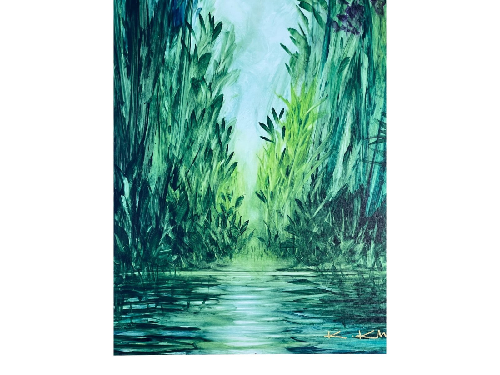 $4,500 The Way, Verdant Forest Waterway in Emerald and Teal, Signed Artist Proof Giclée on Canv - 3