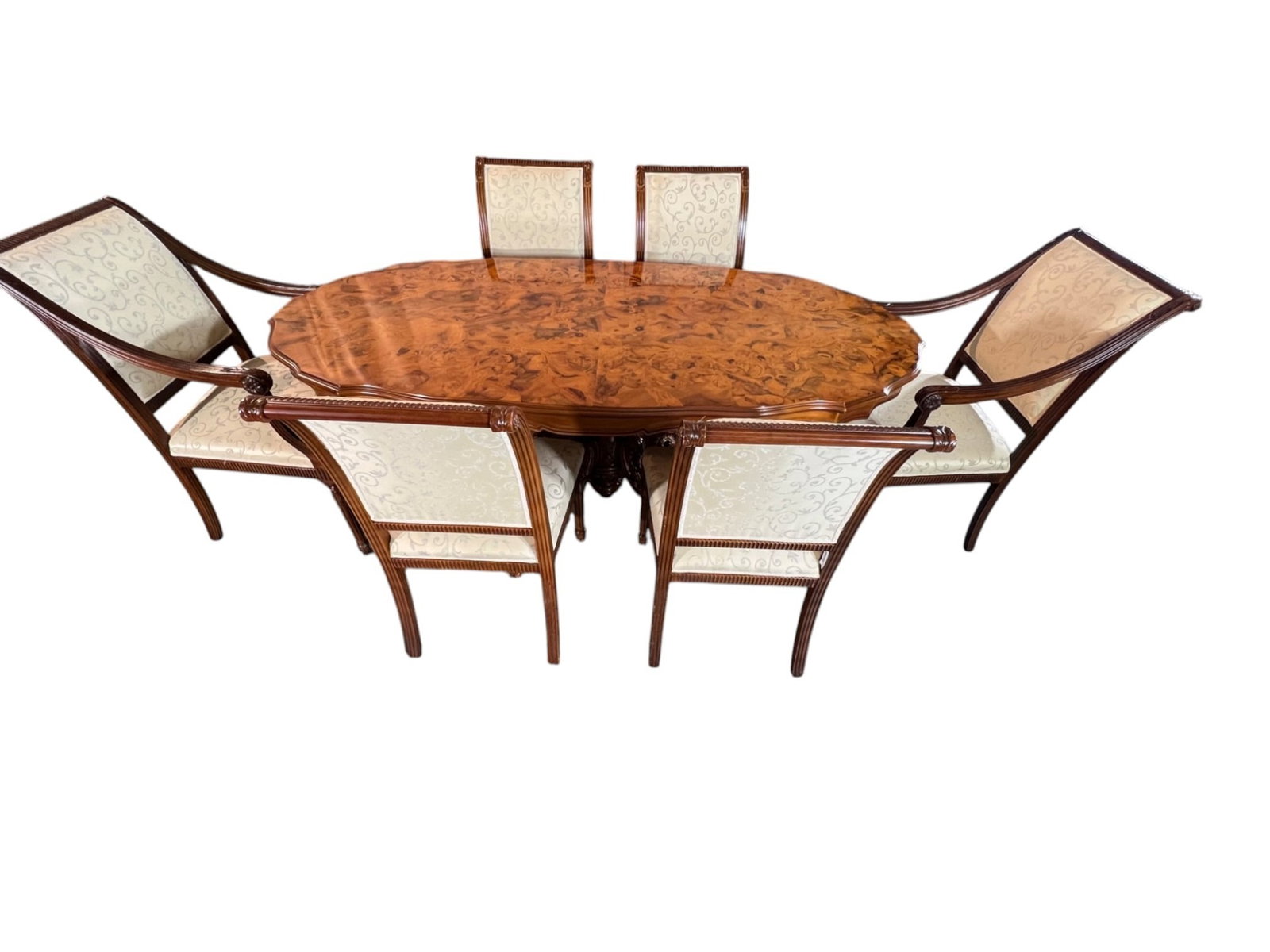 $22,000 Magnificent Maggiolini-Style Italian Marquetry Dining Table with Six Custom-Upholstered C... - 2